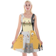 Seamless Pattern Cute Cat Cartoons Reversible Velvet Sleeveless Dress by Bedest