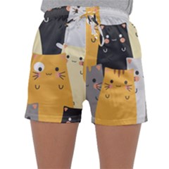 Seamless Pattern Cute Cat Cartoons Sleepwear Shorts by Bedest