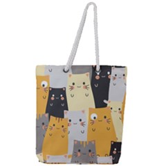 Seamless Pattern Cute Cat Cartoons Full Print Rope Handle Tote (large) by Bedest