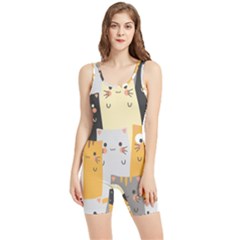 Seamless Pattern Cute Cat Cartoons Women s Wrestling Singlet by Bedest