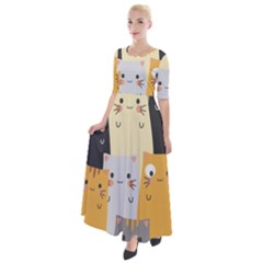 Seamless Pattern Cute Cat Cartoons Half Sleeves Maxi Dress by Bedest