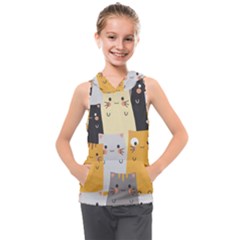 Seamless Pattern Cute Cat Cartoons Kids  Sleeveless Hoodie by Bedest