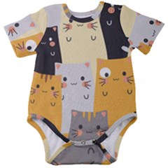 Seamless Pattern Cute Cat Cartoons Baby Short Sleeve Bodysuit by Bedest