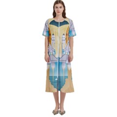 Space Exploration Illustration Women s Cotton Short Sleeve Night Gown