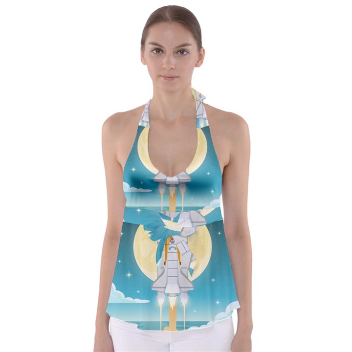 Space Exploration Illustration Tie Back Tankini Top