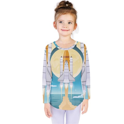 Space Exploration Illustration Kids  Long Sleeve T-shirt by Bedest