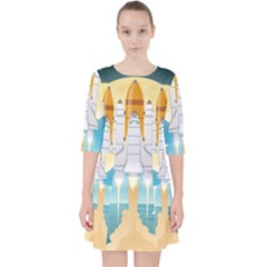 Space Exploration Illustration Quarter Sleeve Pocket Dress by Bedest