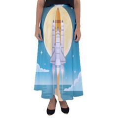 Space Exploration Illustration Flared Maxi Skirt by Bedest