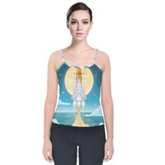 Space Exploration Illustration Velvet Spaghetti Strap Top by Bedest