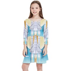 Space Exploration Illustration Kids  Quarter Sleeve Skater Dress by Bedest