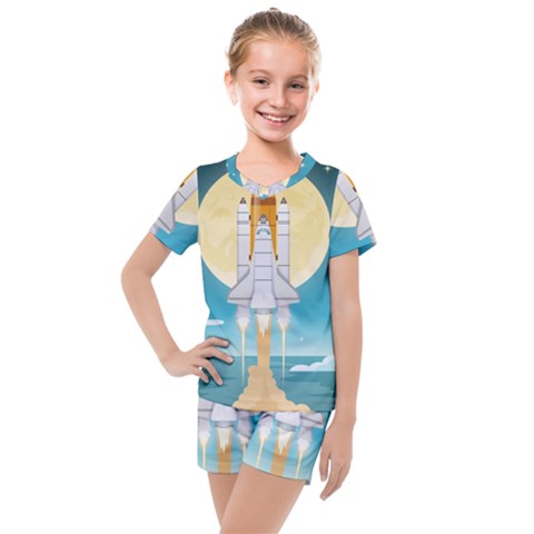 Space Exploration Illustration Kids  Mesh T-shirt And Shorts Set by Bedest