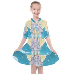 Space Exploration Illustration Kids  All Frills Chiffon Dress by Bedest