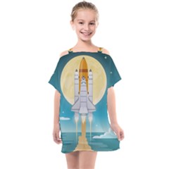 Space Exploration Illustration Kids  One Piece Chiffon Dress by Bedest