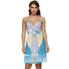 Space Exploration Illustration V-neck Pocket Summer Dress  by Bedest