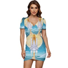 Space Exploration Illustration Low Cut Cap Sleeve Mini Dress by Bedest