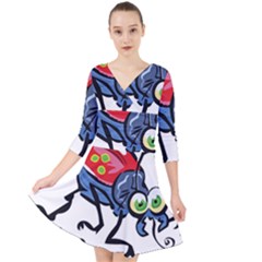 Bug Black Insect Animal Quarter Sleeve Front Wrap Dress