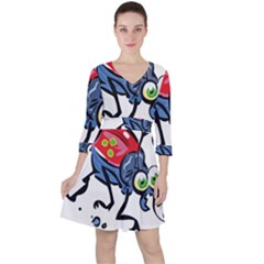 Bug Black Insect Animal Quarter Sleeve Ruffle Waist Dress