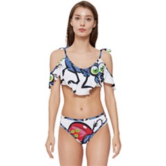 Bug Black Insect Animal Ruffle Edge Tie Up Bikini Set	 by Sarkoni