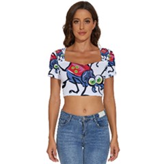 Bug Black Insect Animal Short Sleeve Square Neckline Crop Top 