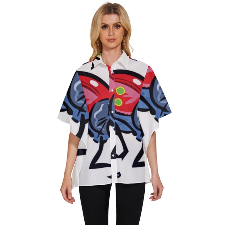 Bug Black Insect Animal Women s Batwing Button Up Shirt