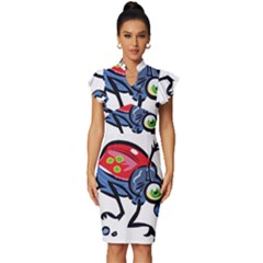 Bug Black Insect Animal Vintage Frill Sleeve V-Neck Bodycon Dress