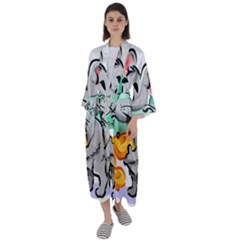 Mouse Cheese Tail Rat Mice Hole Maxi Satin Kimono by Sarkoni