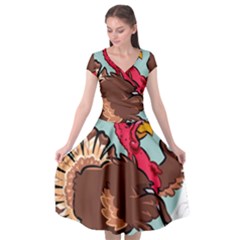 Turkey Chef Cooking Food Cartoon Cap Sleeve Wrap Front Dress by Sarkoni