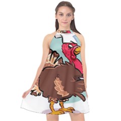 Turkey Chef Cooking Food Cartoon Halter Neckline Chiffon Dress  by Sarkoni