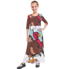 Turkey Chef Cooking Food Cartoon Kids  Quarter Sleeve Maxi Dress by Sarkoni