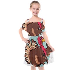 Turkey Chef Cooking Food Cartoon Kids  Cut Out Shoulders Chiffon Dress by Sarkoni