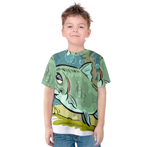 Fish Hook Worm Bait Water Hobby Kids  Cotton T-shirt by Sarkoni