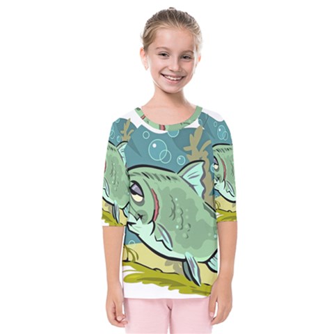 Fish Hook Worm Bait Water Hobby Kids  Quarter Sleeve Raglan T-shirt by Sarkoni