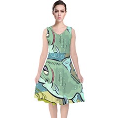 Fish Hook Worm Bait Water Hobby V-neck Midi Sleeveless Dress  by Sarkoni