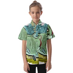 Fish Hook Worm Bait Water Hobby Kids  Short Sleeve Shirt by Sarkoni