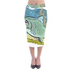 Fish Hook Worm Bait Water Hobby Velvet Midi Pencil Skirt by Sarkoni