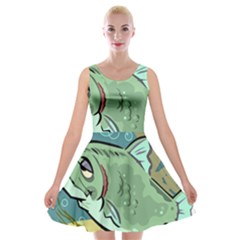 Fish Hook Worm Bait Water Hobby Velvet Skater Dress by Sarkoni