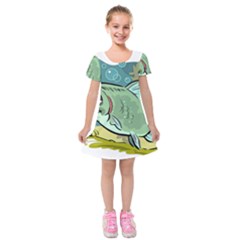 Fish Hook Worm Bait Water Hobby Kids  Short Sleeve Velvet Dress by Sarkoni