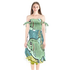 Fish Hook Worm Bait Water Hobby Shoulder Tie Bardot Midi Dress by Sarkoni