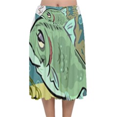 Fish Hook Worm Bait Water Hobby Velvet Flared Midi Skirt by Sarkoni