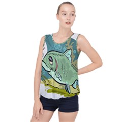 Fish Hook Worm Bait Water Hobby Bubble Hem Chiffon Tank Top by Sarkoni