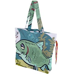 Fish Hook Worm Bait Water Hobby Drawstring Tote Bag by Sarkoni