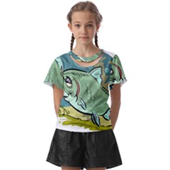 Fish Hook Worm Bait Water Hobby Kids  Front Cut T-shirt by Sarkoni