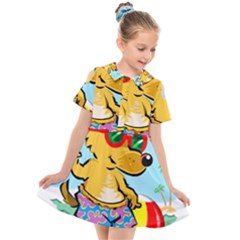 Beach Chihuahua Dog Pet Animal Kids  Short Sleeve Shirt Dress by Sarkoni