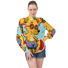 Beach Chihuahua Dog Pet Animal High Neck Long Sleeve Chiffon Top by Sarkoni