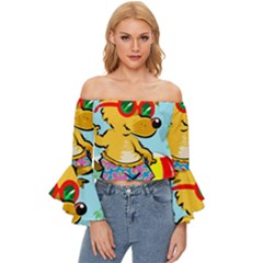 Beach Chihuahua Dog Pet Animal Off Shoulder Flutter Bell Sleeve Top