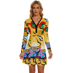 Beach Chihuahua Dog Pet Animal Long Sleeve Deep V Mini Dress  by Sarkoni