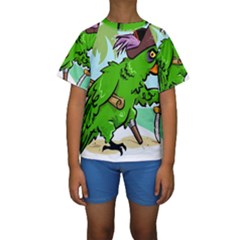 Parrot Hat Cartoon Captain Kids  Short Sleeve Swimwear by Sarkoni