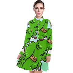 Parrot Hat Cartoon Captain Long Sleeve Chiffon Shirt Dress by Sarkoni