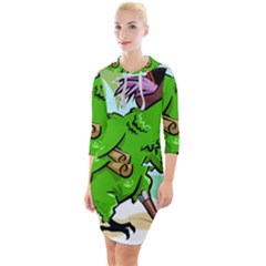 Parrot Hat Cartoon Captain Quarter Sleeve Hood Bodycon Dress by Sarkoni