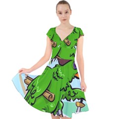 Parrot Hat Cartoon Captain Cap Sleeve Front Wrap Midi Dress by Sarkoni